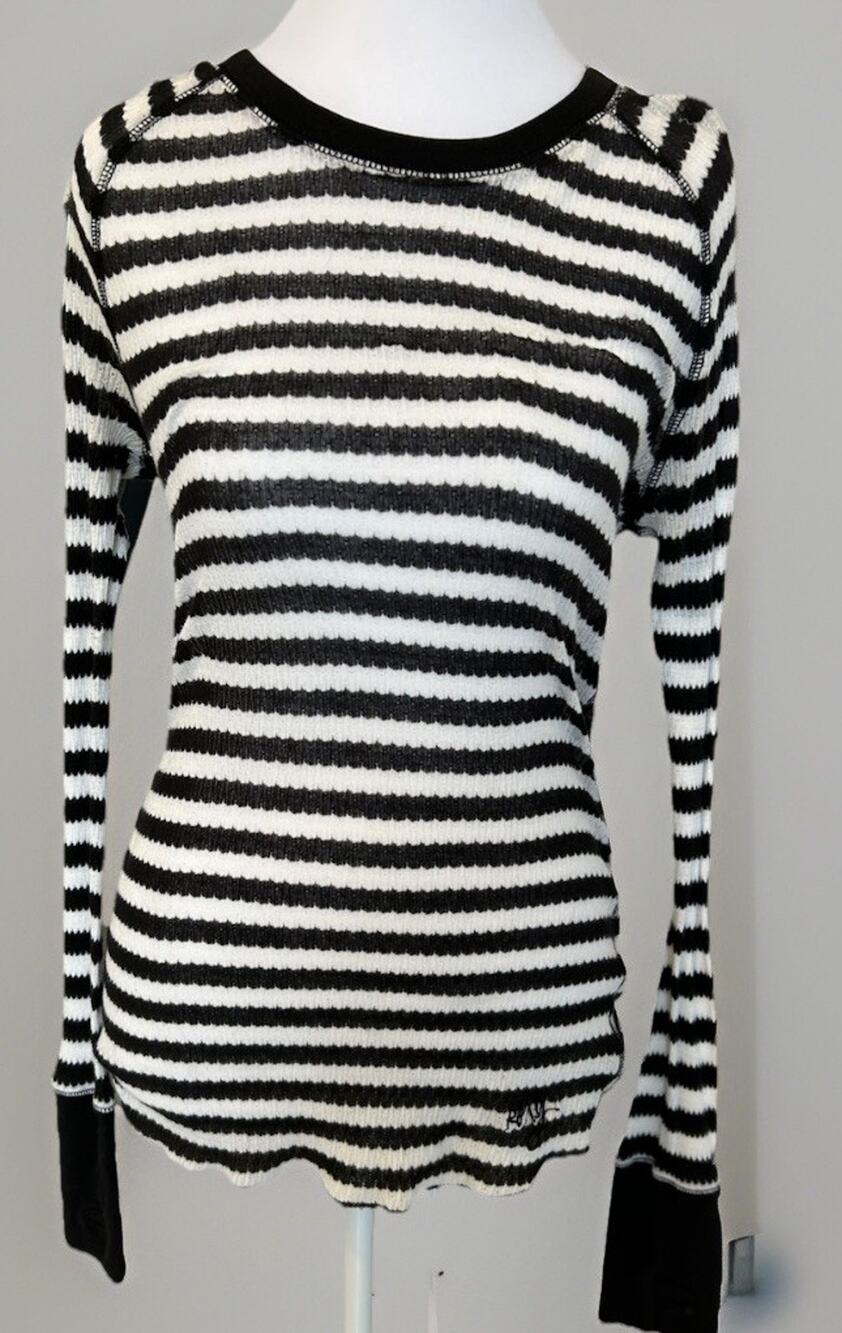 90s VTG ROXY Striped Shirt Black Sheer Thumbs 90s Sheer Goth Surfer Girl Med